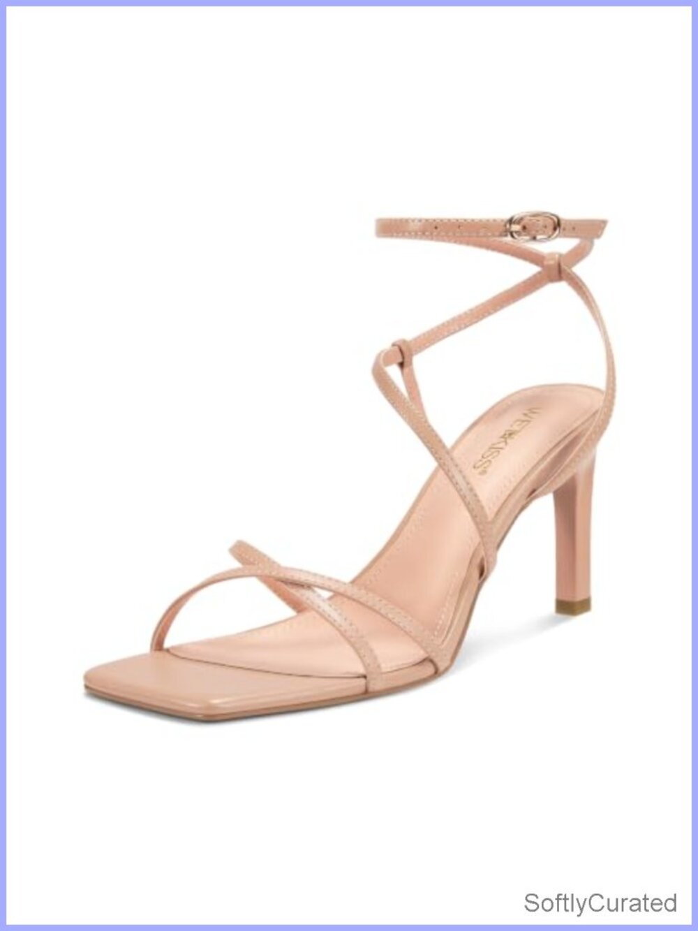 Strappy Square Toe High Heel Sandals Faux Leather Ankle Strap Women's Heels